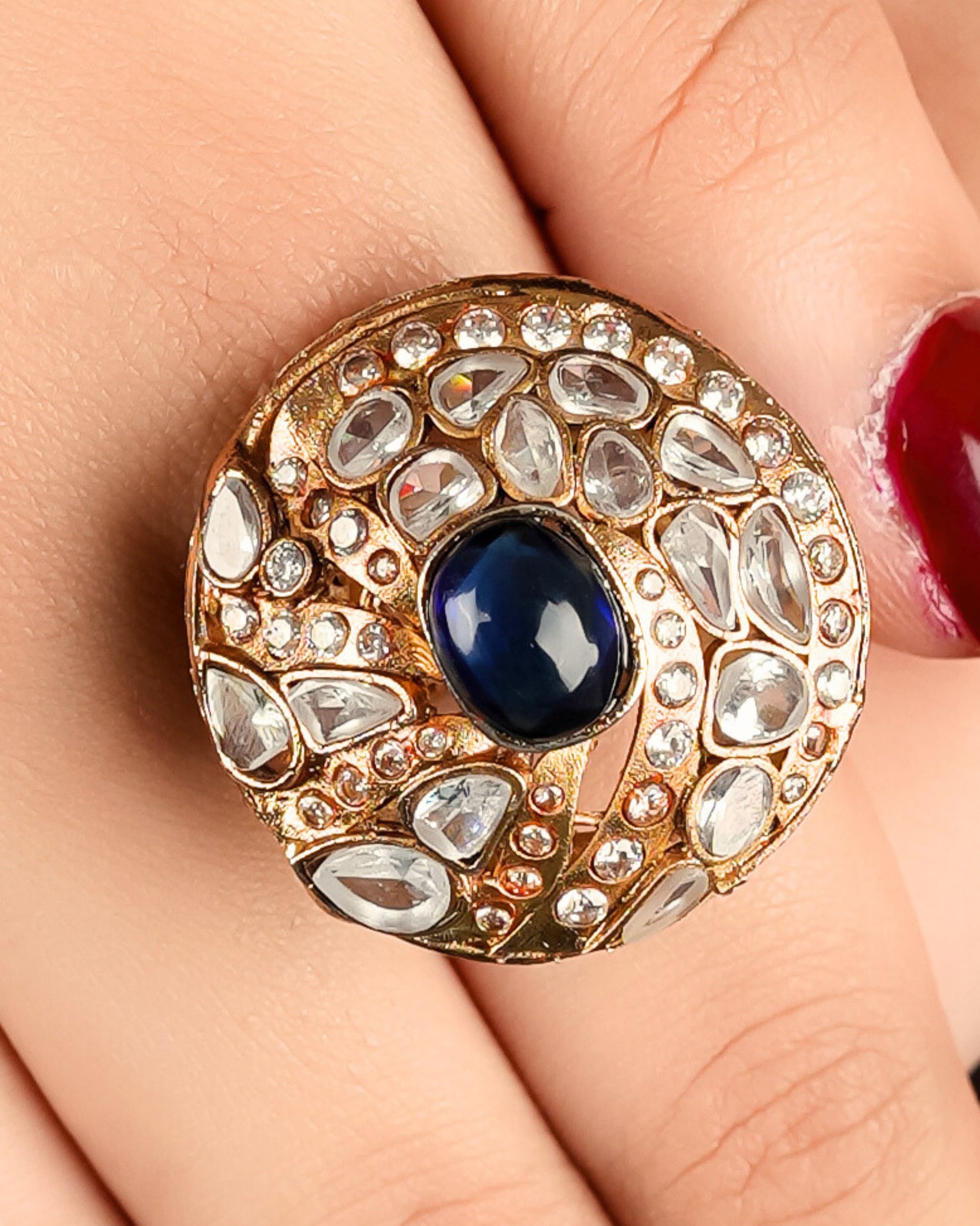 Blue Onyx Ring with Kundan
