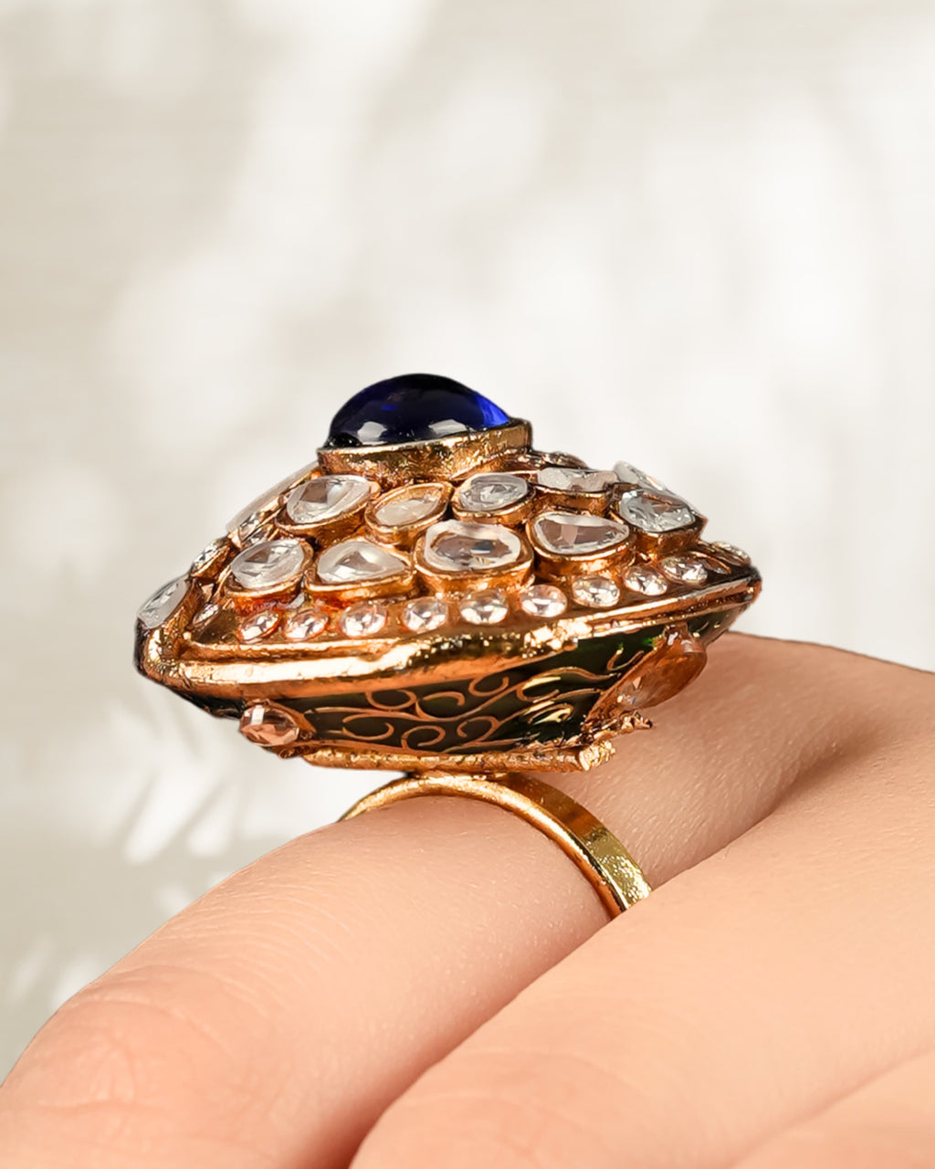 Blue Onyx Ring with Kundan