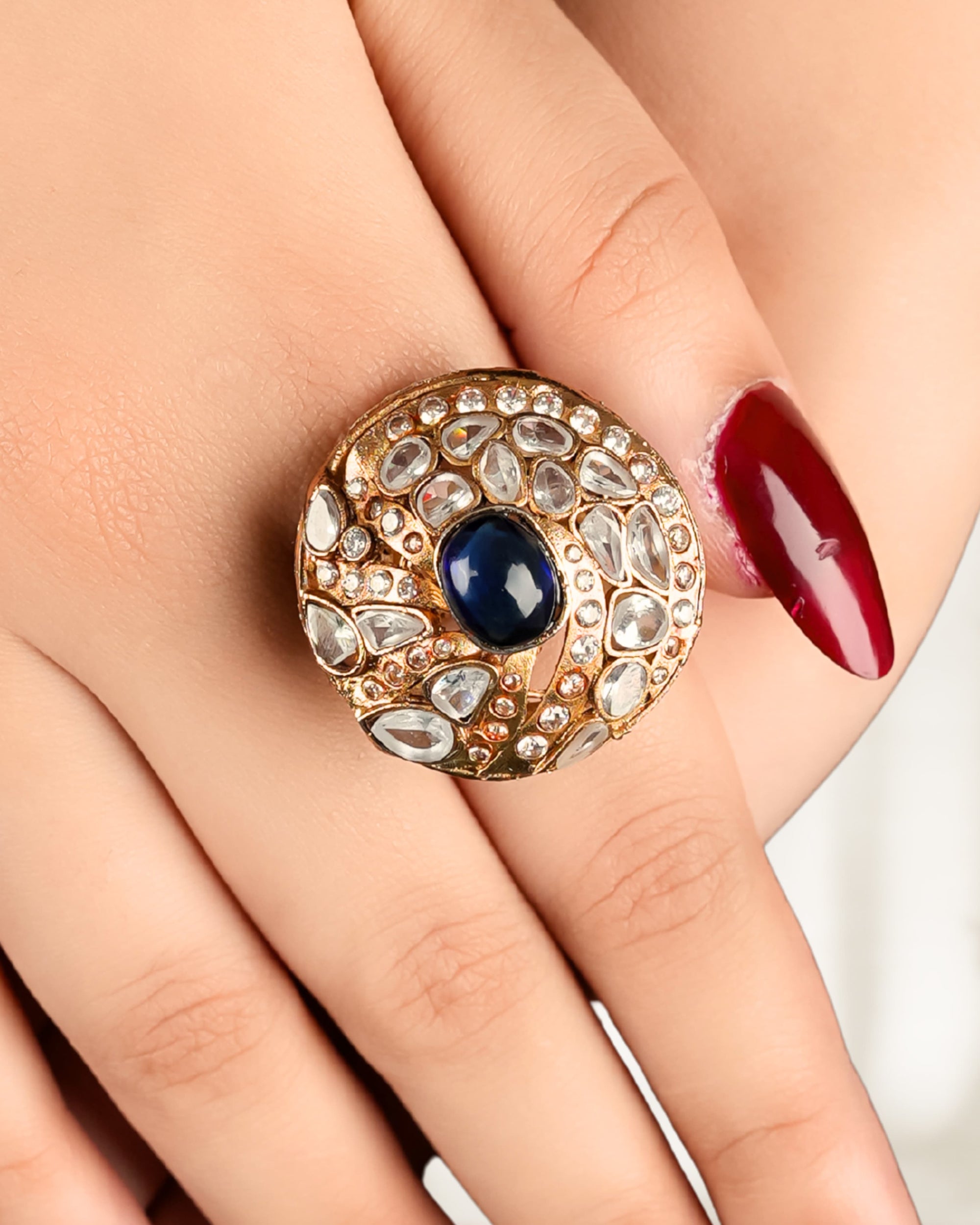 Blue Onyx Ring with Kundan