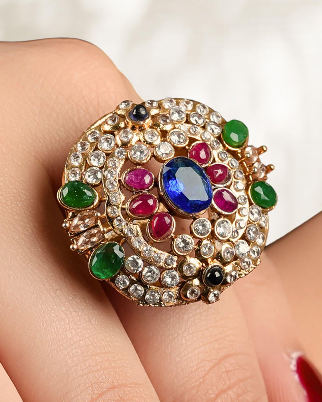 Multicolor Ring Red & Blue Meena