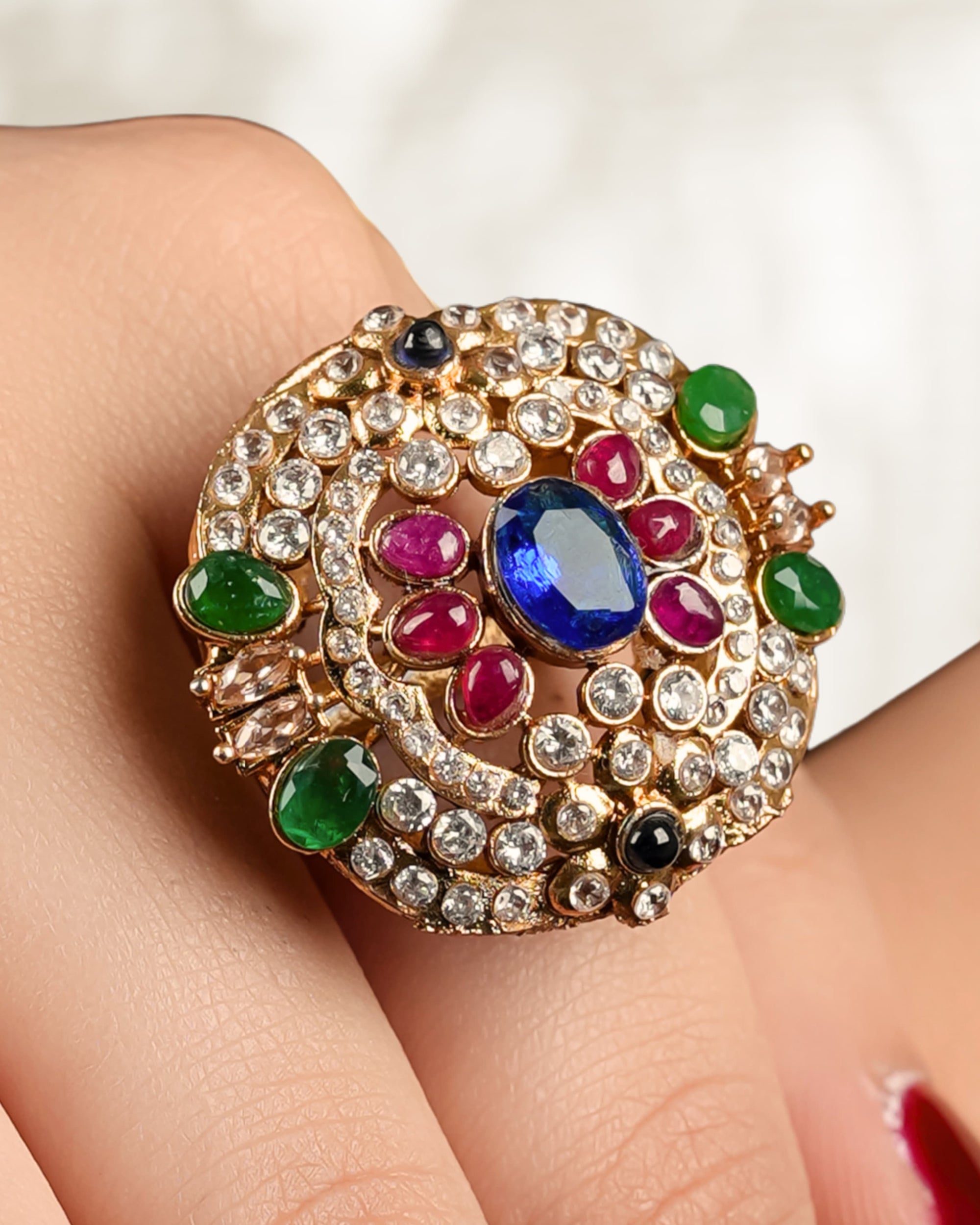 Multicolor Ring Red & Blue Meena