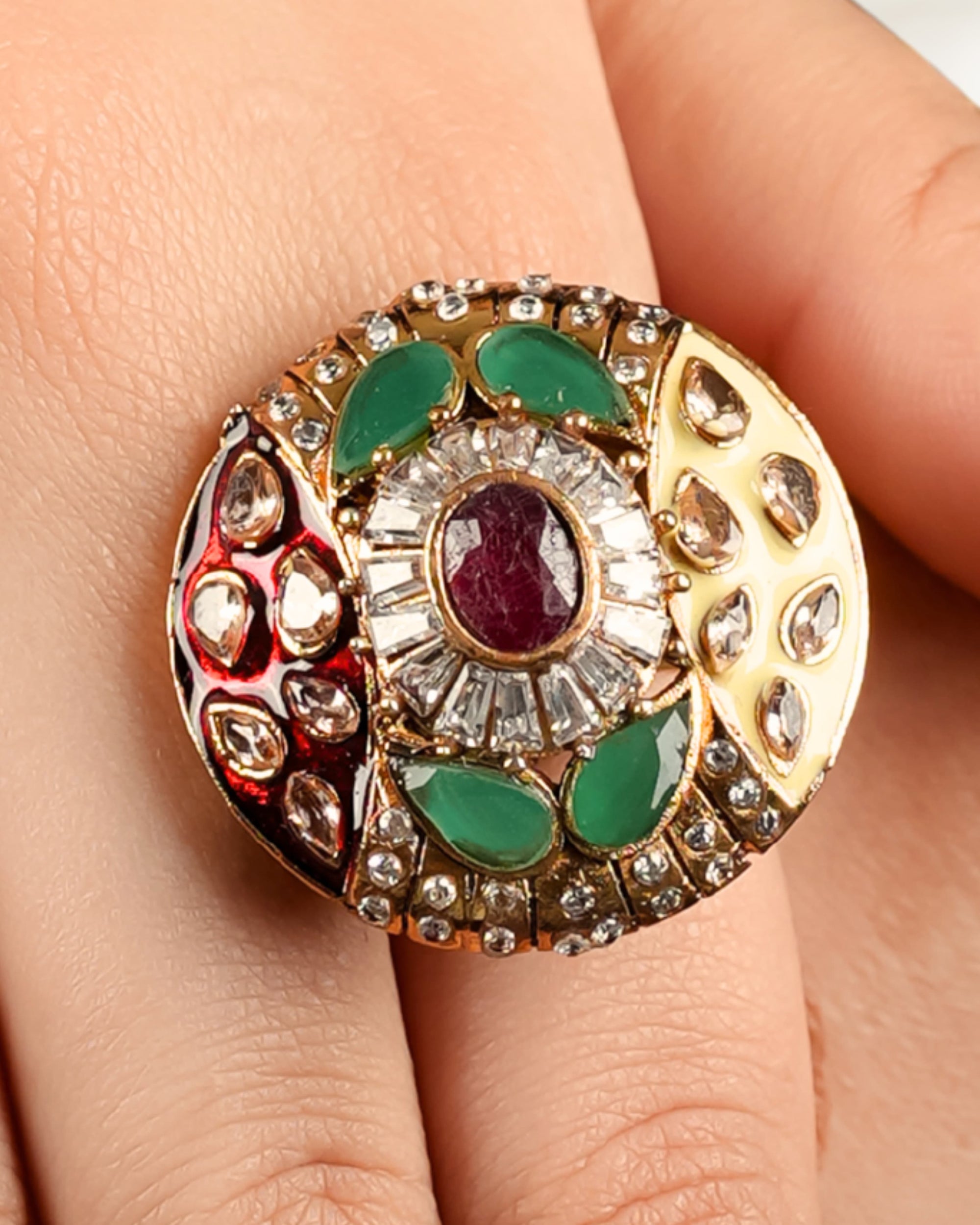 Ruby Emerald Ring with Meena